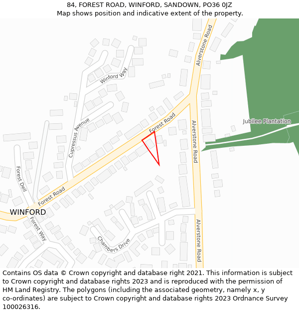 84, FOREST ROAD, WINFORD, SANDOWN, PO36 0JZ: Location map and indicative extent of plot