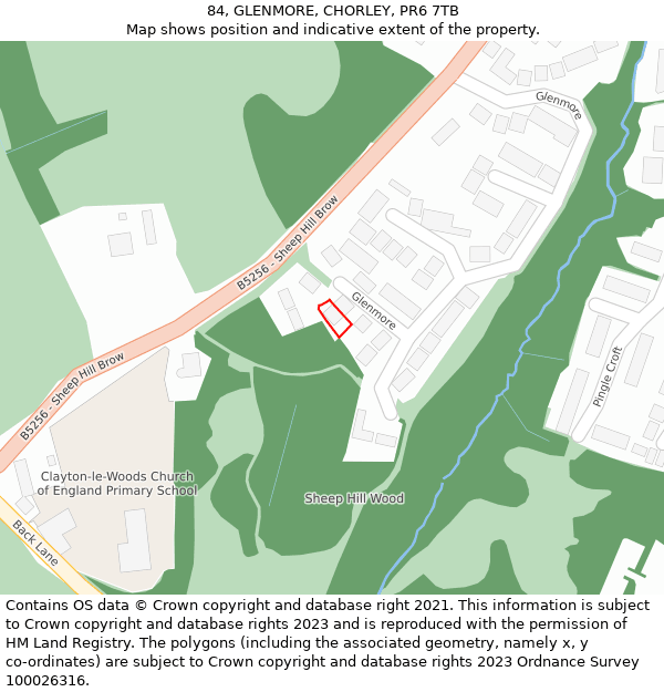 84, GLENMORE, CHORLEY, PR6 7TB: Location map and indicative extent of plot