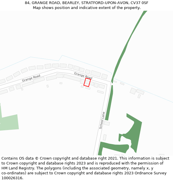 84, GRANGE ROAD, BEARLEY, STRATFORD-UPON-AVON, CV37 0SF: Location map and indicative extent of plot