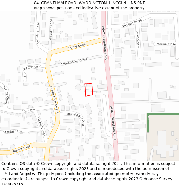 84, GRANTHAM ROAD, WADDINGTON, LINCOLN, LN5 9NT: Location map and indicative extent of plot