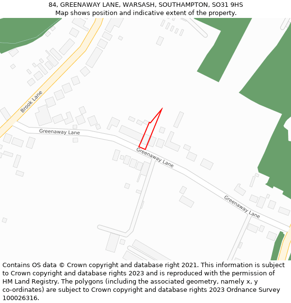 84, GREENAWAY LANE, WARSASH, SOUTHAMPTON, SO31 9HS: Location map and indicative extent of plot