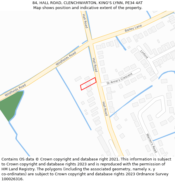 84, HALL ROAD, CLENCHWARTON, KING'S LYNN, PE34 4AT: Location map and indicative extent of plot