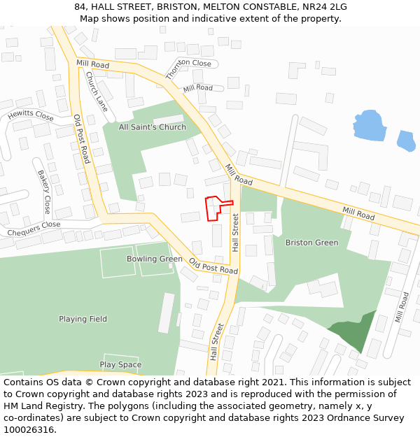 84, HALL STREET, BRISTON, MELTON CONSTABLE, NR24 2LG: Location map and indicative extent of plot