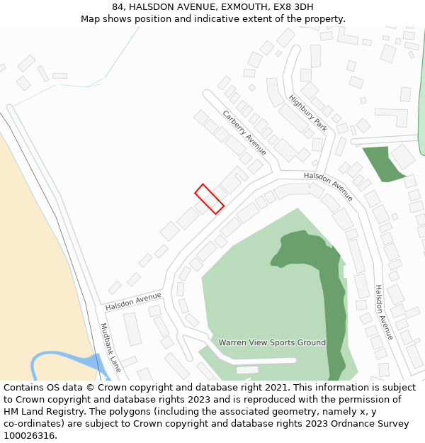 84, HALSDON AVENUE, EXMOUTH, EX8 3DH: Location map and indicative extent of plot