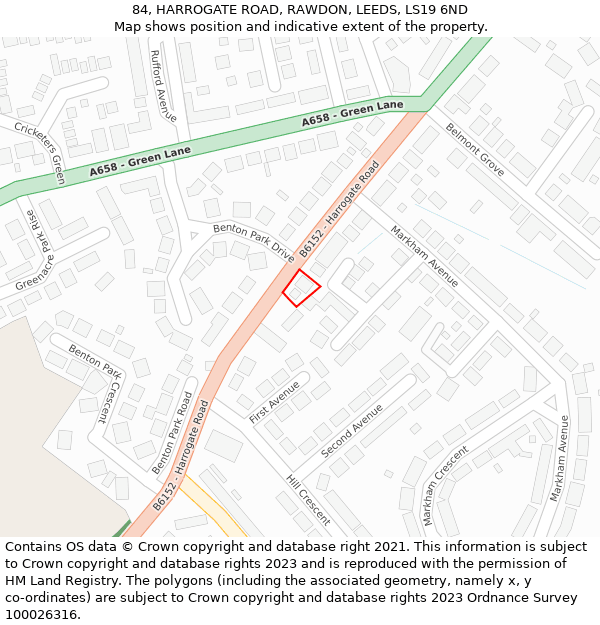 84, HARROGATE ROAD, RAWDON, LEEDS, LS19 6ND: Location map and indicative extent of plot