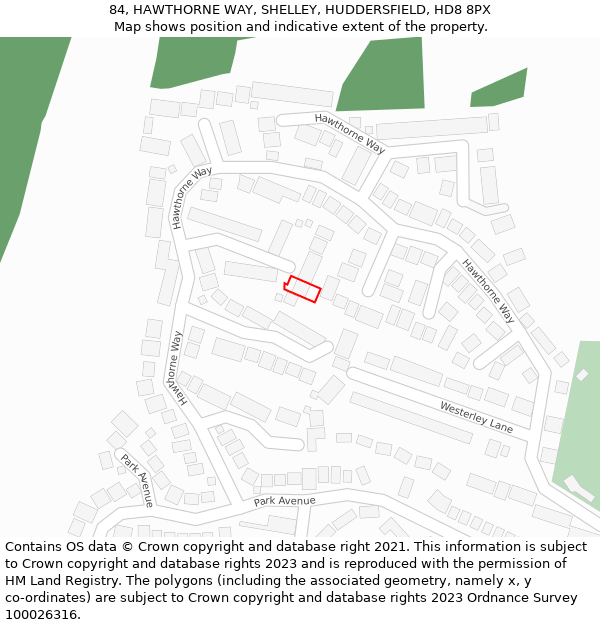 84, HAWTHORNE WAY, SHELLEY, HUDDERSFIELD, HD8 8PX: Location map and indicative extent of plot