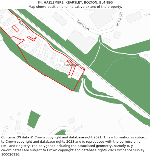 84, HAZLEMERE, KEARSLEY, BOLTON, BL4 8EG: Location map and indicative extent of plot