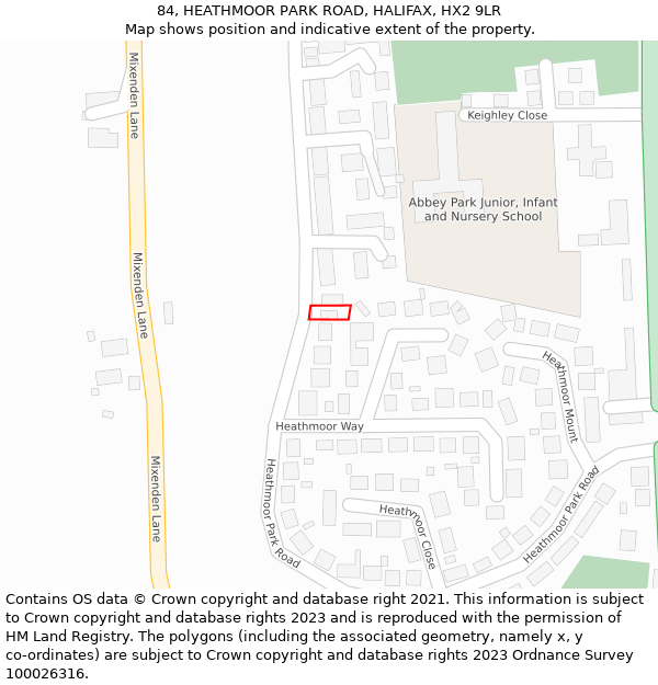 84, HEATHMOOR PARK ROAD, HALIFAX, HX2 9LR: Location map and indicative extent of plot