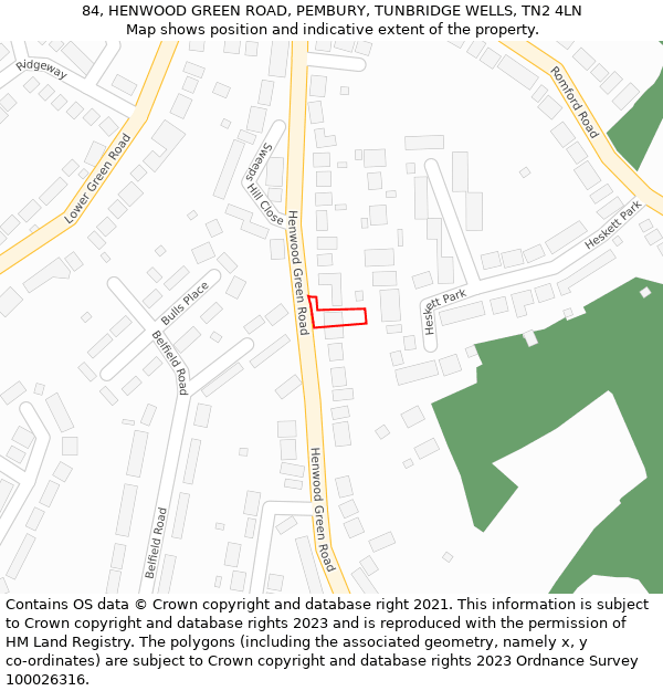 84, HENWOOD GREEN ROAD, PEMBURY, TUNBRIDGE WELLS, TN2 4LN: Location map and indicative extent of plot