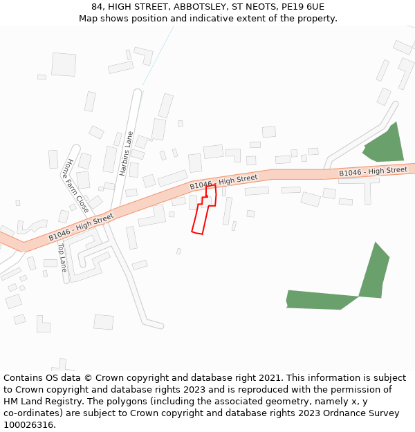 84, HIGH STREET, ABBOTSLEY, ST NEOTS, PE19 6UE: Location map and indicative extent of plot