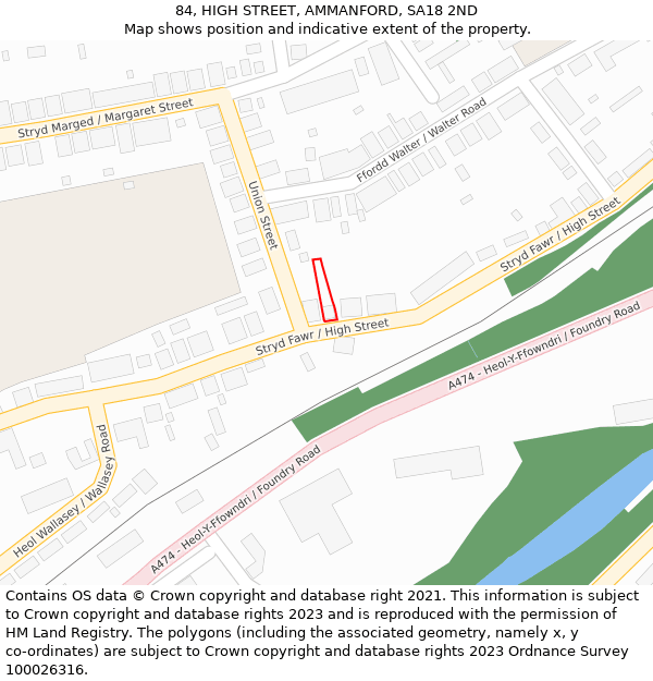 84, HIGH STREET, AMMANFORD, SA18 2ND: Location map and indicative extent of plot