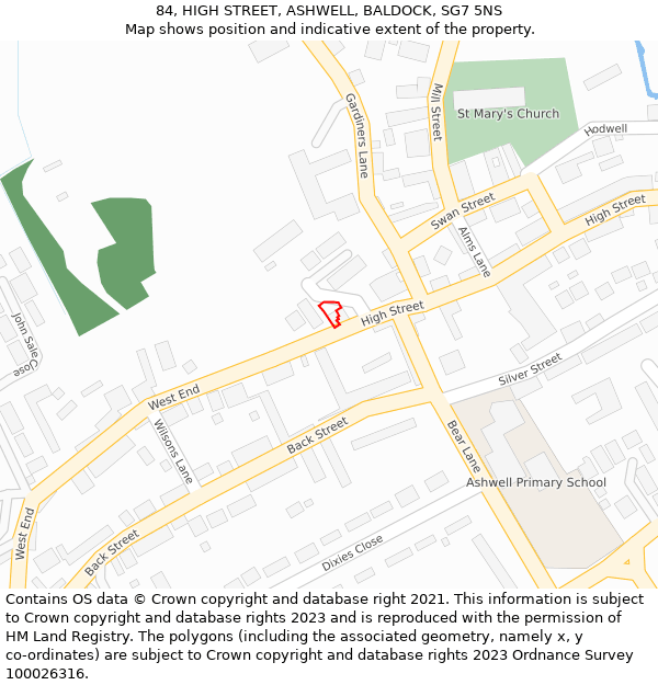 84, HIGH STREET, ASHWELL, BALDOCK, SG7 5NS: Location map and indicative extent of plot