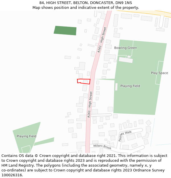 84, HIGH STREET, BELTON, DONCASTER, DN9 1NS: Location map and indicative extent of plot