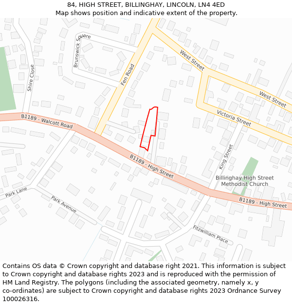 84, HIGH STREET, BILLINGHAY, LINCOLN, LN4 4ED: Location map and indicative extent of plot