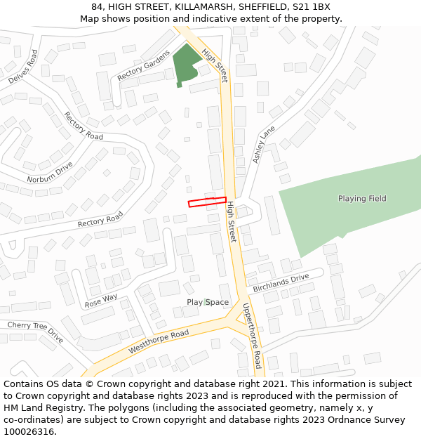 84, HIGH STREET, KILLAMARSH, SHEFFIELD, S21 1BX: Location map and indicative extent of plot