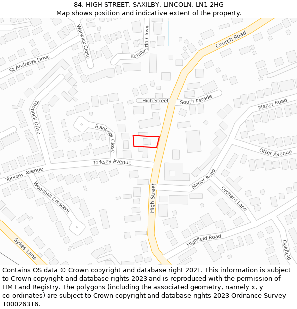84, HIGH STREET, SAXILBY, LINCOLN, LN1 2HG: Location map and indicative extent of plot