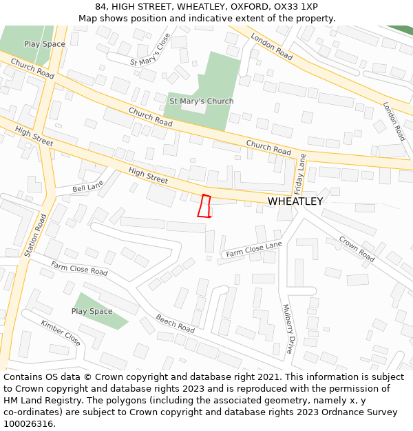84, HIGH STREET, WHEATLEY, OXFORD, OX33 1XP: Location map and indicative extent of plot