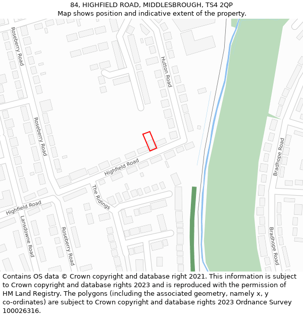 84, HIGHFIELD ROAD, MIDDLESBROUGH, TS4 2QP: Location map and indicative extent of plot