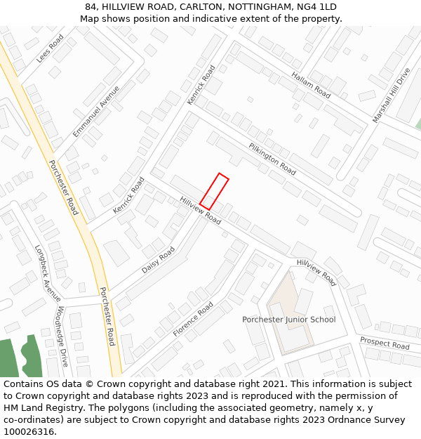 84, HILLVIEW ROAD, CARLTON, NOTTINGHAM, NG4 1LD: Location map and indicative extent of plot