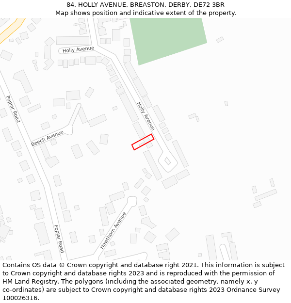 84, HOLLY AVENUE, BREASTON, DERBY, DE72 3BR: Location map and indicative extent of plot