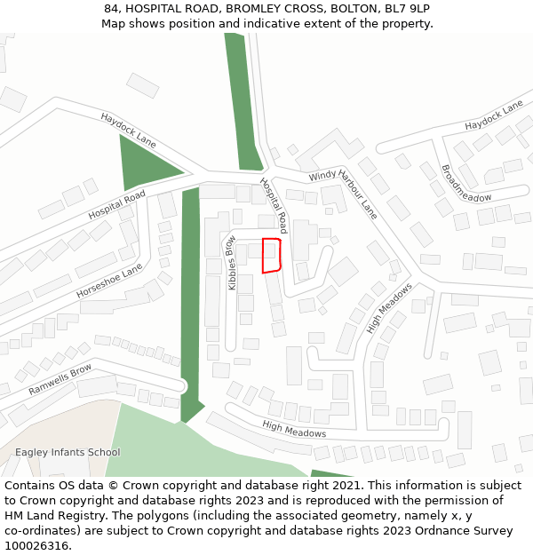 84, HOSPITAL ROAD, BROMLEY CROSS, BOLTON, BL7 9LP: Location map and indicative extent of plot