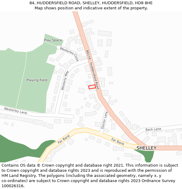 84, HUDDERSFIELD ROAD, SHELLEY, HUDDERSFIELD, HD8 8HE: Location map and indicative extent of plot