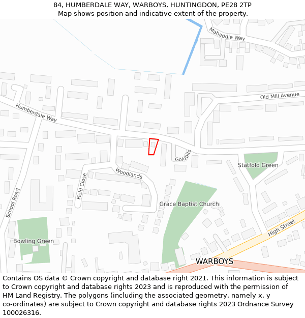 84, HUMBERDALE WAY, WARBOYS, HUNTINGDON, PE28 2TP: Location map and indicative extent of plot