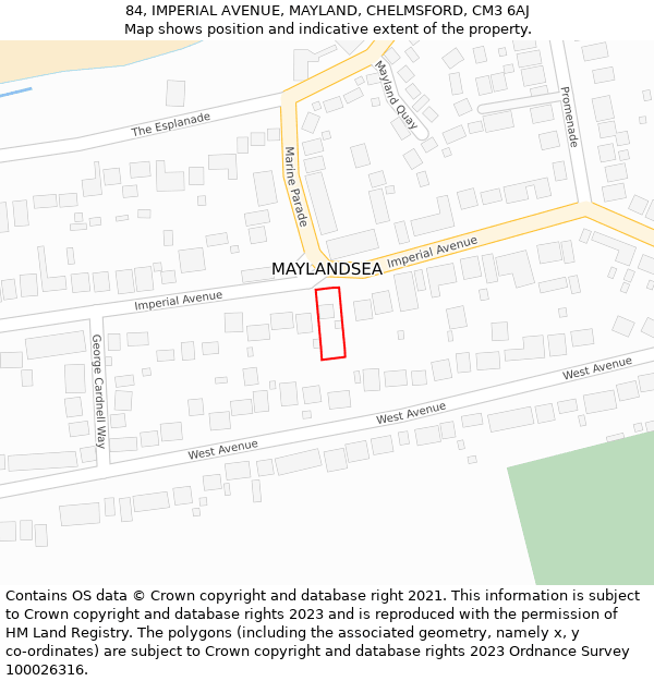 84, IMPERIAL AVENUE, MAYLAND, CHELMSFORD, CM3 6AJ: Location map and indicative extent of plot