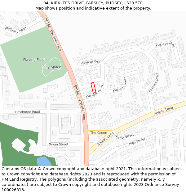 84, KIRKLEES DRIVE, FARSLEY, PUDSEY, LS28 5TE: Location map and indicative extent of plot