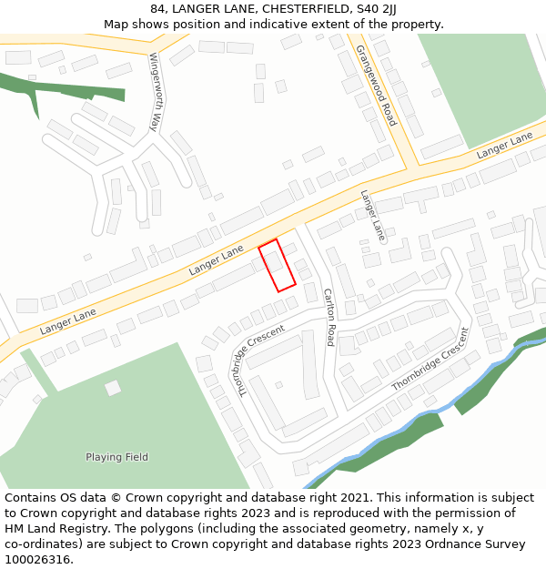 84, LANGER LANE, CHESTERFIELD, S40 2JJ: Location map and indicative extent of plot