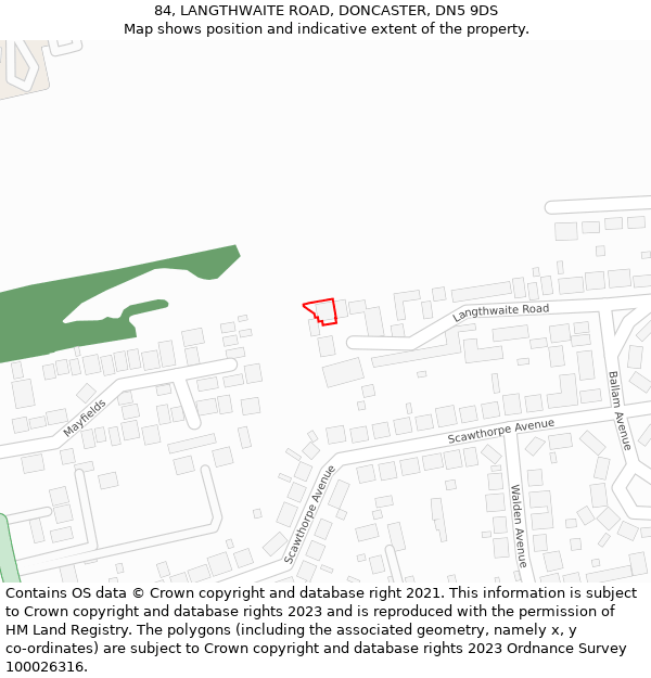 84, LANGTHWAITE ROAD, DONCASTER, DN5 9DS: Location map and indicative extent of plot