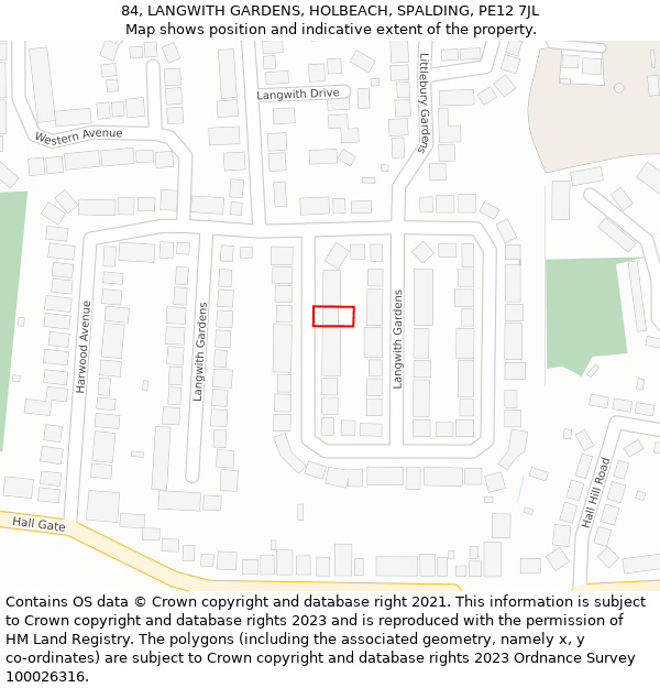 84, LANGWITH GARDENS, HOLBEACH, SPALDING, PE12 7JL: Location map and indicative extent of plot