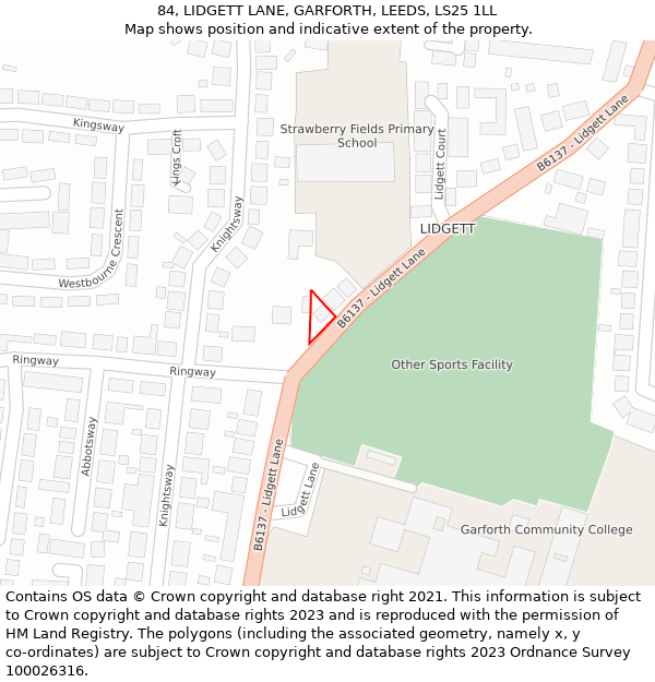 84, LIDGETT LANE, GARFORTH, LEEDS, LS25 1LL: Location map and indicative extent of plot