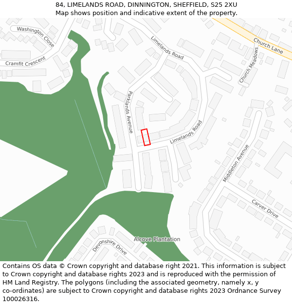 84, LIMELANDS ROAD, DINNINGTON, SHEFFIELD, S25 2XU: Location map and indicative extent of plot