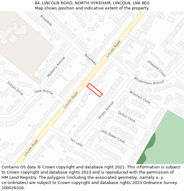 84, LINCOLN ROAD, NORTH HYKEHAM, LINCOLN, LN6 8EG: Location map and indicative extent of plot