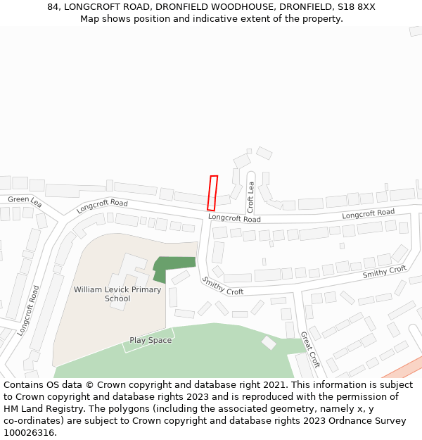 84, LONGCROFT ROAD, DRONFIELD WOODHOUSE, DRONFIELD, S18 8XX: Location map and indicative extent of plot