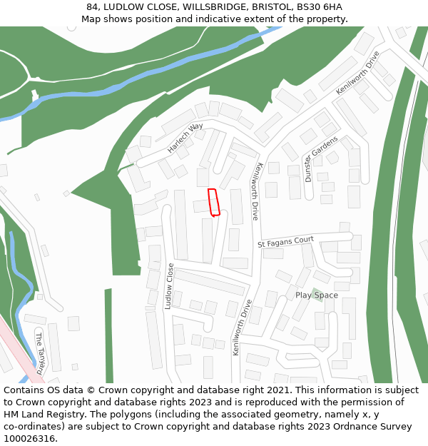 84, LUDLOW CLOSE, WILLSBRIDGE, BRISTOL, BS30 6HA: Location map and indicative extent of plot