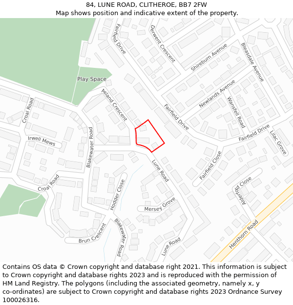 84, LUNE ROAD, CLITHEROE, BB7 2FW: Location map and indicative extent of plot