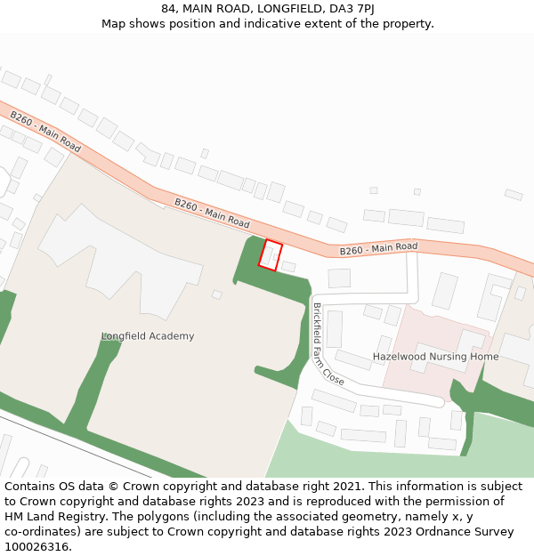 84, MAIN ROAD, LONGFIELD, DA3 7PJ: Location map and indicative extent of plot