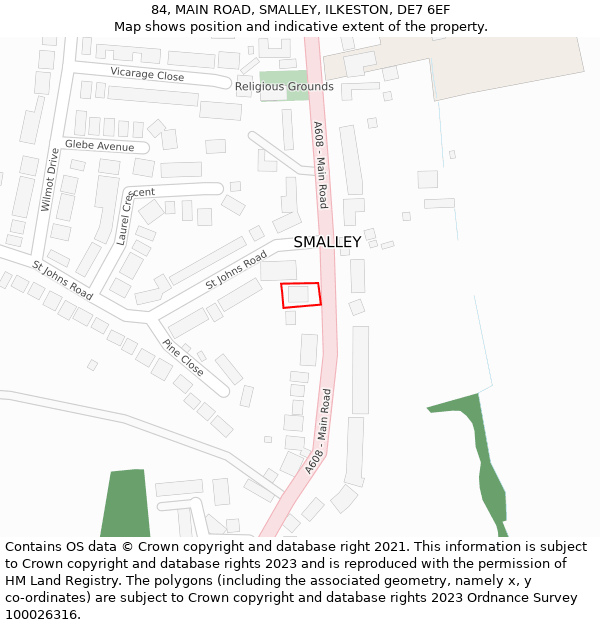 84, MAIN ROAD, SMALLEY, ILKESTON, DE7 6EF: Location map and indicative extent of plot