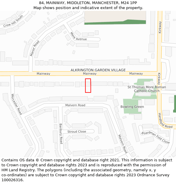 84, MAINWAY, MIDDLETON, MANCHESTER, M24 1PP: Location map and indicative extent of plot