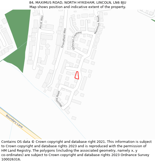 84, MAXIMUS ROAD, NORTH HYKEHAM, LINCOLN, LN6 8JU: Location map and indicative extent of plot