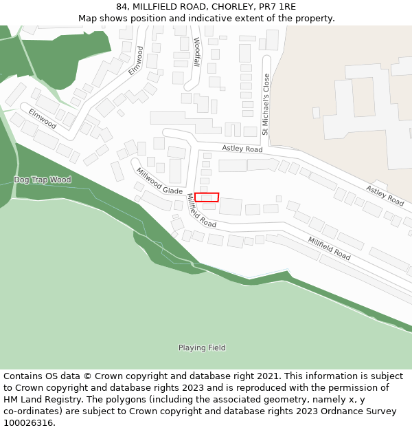 84, MILLFIELD ROAD, CHORLEY, PR7 1RE: Location map and indicative extent of plot