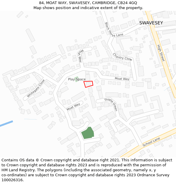 84, MOAT WAY, SWAVESEY, CAMBRIDGE, CB24 4GQ: Location map and indicative extent of plot