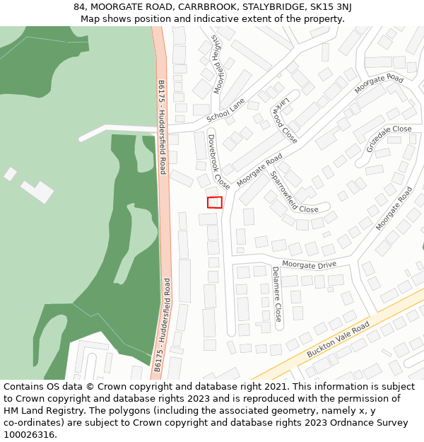 84, MOORGATE ROAD, CARRBROOK, STALYBRIDGE, SK15 3NJ: Location map and indicative extent of plot