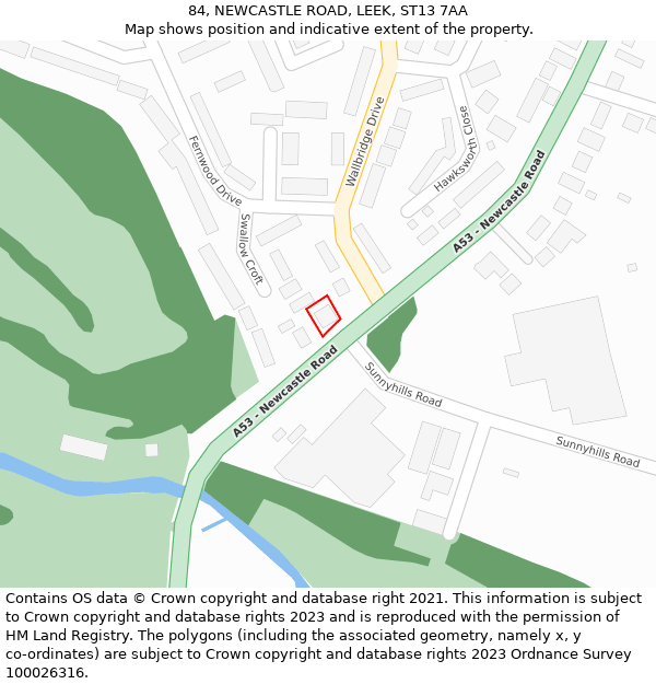 84, NEWCASTLE ROAD, LEEK, ST13 7AA: Location map and indicative extent of plot