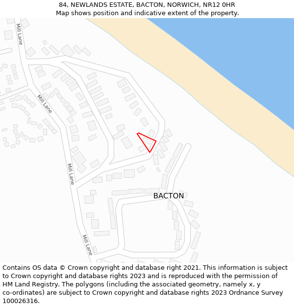 84, NEWLANDS ESTATE, BACTON, NORWICH, NR12 0HR: Location map and indicative extent of plot