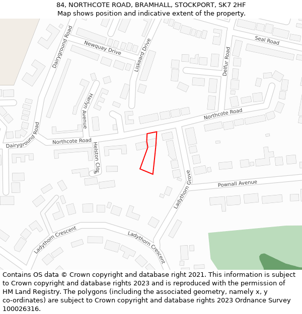 84, NORTHCOTE ROAD, BRAMHALL, STOCKPORT, SK7 2HF: Location map and indicative extent of plot