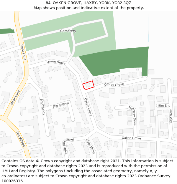 84, OAKEN GROVE, HAXBY, YORK, YO32 3QZ: Location map and indicative extent of plot