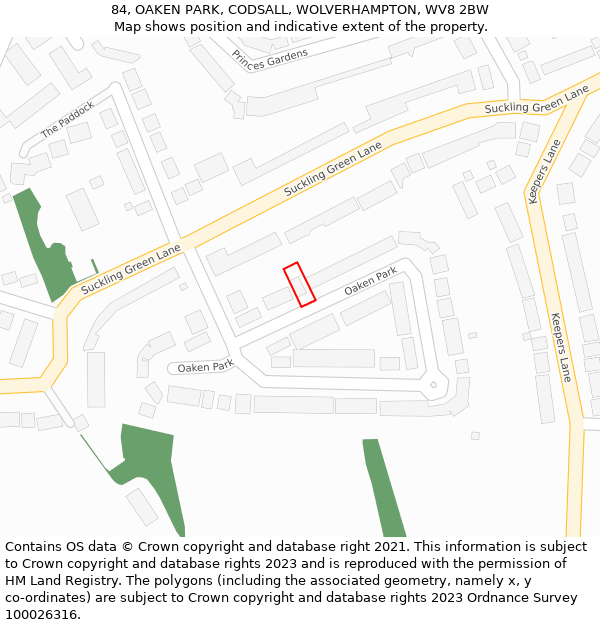 84, OAKEN PARK, CODSALL, WOLVERHAMPTON, WV8 2BW: Location map and indicative extent of plot